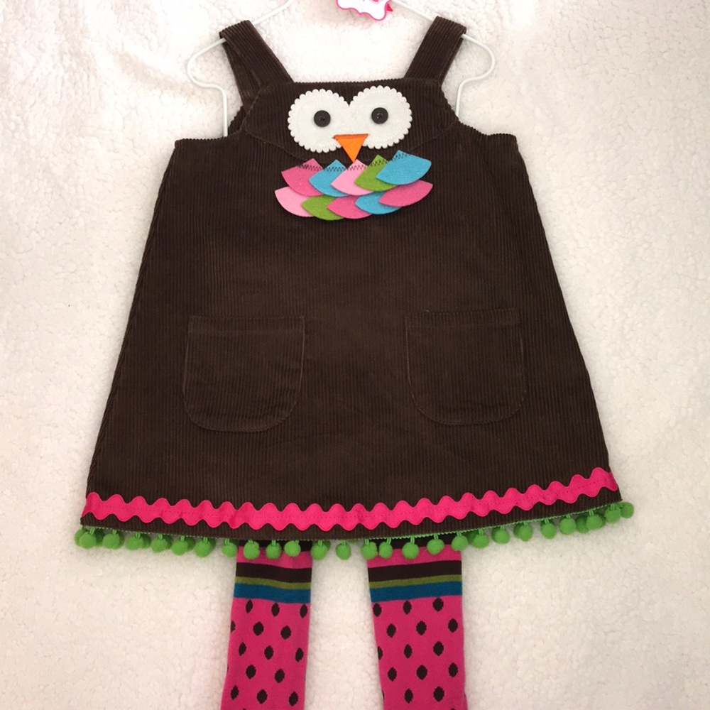 2T Mud Pie Owl Dress and Tights NWOT